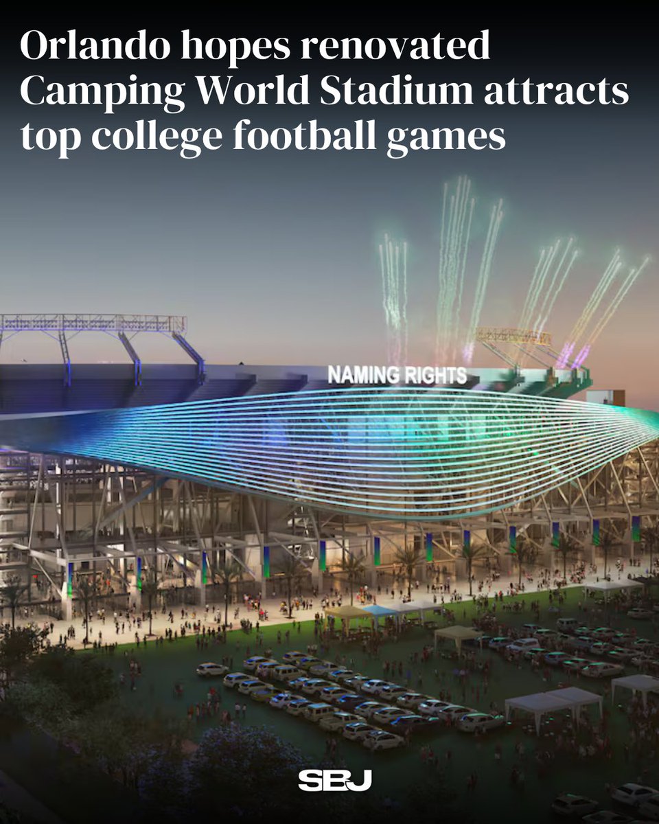 SBJ's tweet photo. Camping World Stadium’s $400M renovation could help bring more major football events to Orlando. 

Florida Citrus Sports is pursuing the Army-Navy game and wants Orlando to be a player if the College Football Playoff expands.

Via @orlandosentinel | https://t.co/sLRjEzwYdH https://t.co/SklRHtd75K