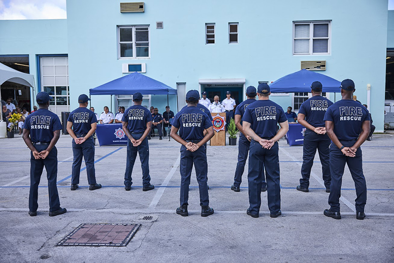 bernewsdotcom's tweet photo. Nine firefighter recruits – Jaylon Bather, E. Camren Caines, Jayorie Fox, Erik Frederick, Cole Hepburn, Stefan Maybury, Kobie Reid, Jonah Robinson and Keion Smith — were recognised today for reaching an important milestone | Read more: https://t.co/2BgewxL3C8 https://t.co/RJT1CEKROa