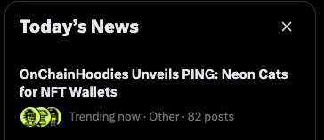 OnChainHoodies's tweet photo. Yesterday: $OCH went live! 
Today: PING made Today’s News. 😻👀

But the interesting part goes deeper than “...neon cats for NFT wallets...”

The Hoodie itself has an on-chain account - and Ping is held inside it.

NFT owns NFT.  ◼️⛓️

And we’re only getting started.

https://t.co/uukYbWzN9a