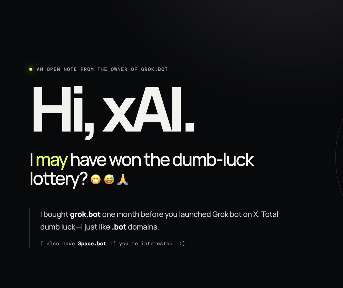 AbhinavGenX's tweet photo. Someone baught https://t.co/0NmWik2F3T

Will you buy @grok 

Ask $1M

Mentions 
ODDS ABSURD
See it as a marketing spend? https://t.co/GbVV8cxvic