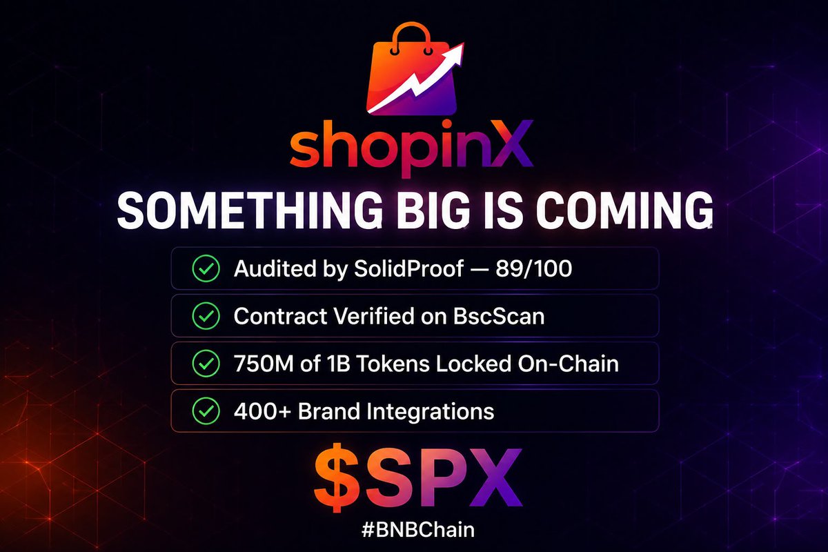 Danainfranklin's tweet photo. Security claims matter more when the data is public.

📊 $SPX combines a fixed 1B supply with no mint function.

🔒 750M SPX is locked on-chain via vesting.

Verification is a feature, not a marketing line.

#SPX #BNBChain #Web3 #ShopinxToken https://t.co/u57OXgZlrq