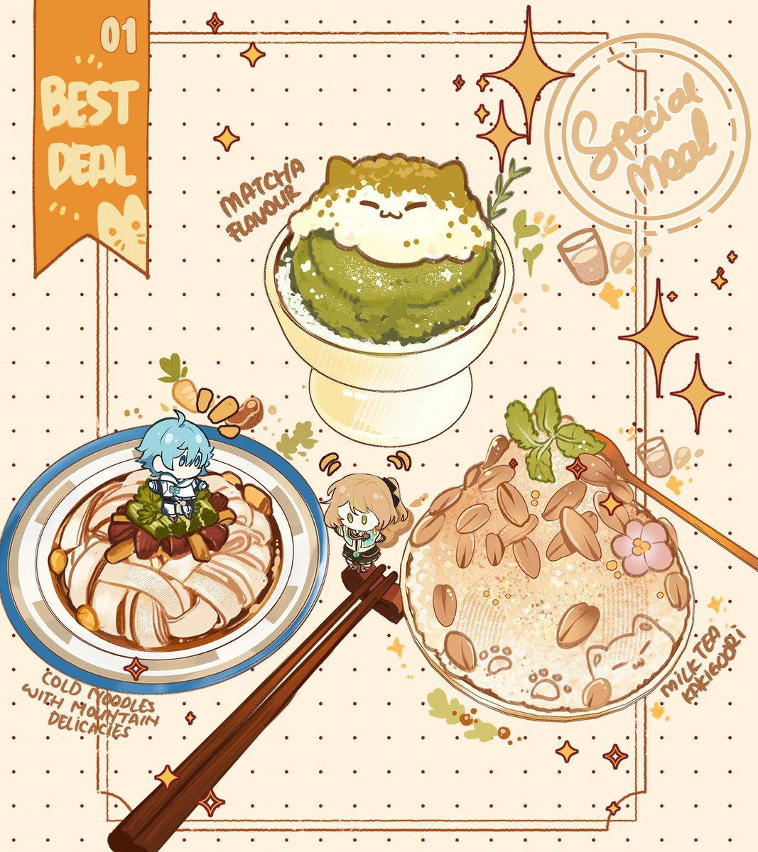 randexvous's tweet photo. yume , yunchie 🍨🍃

"Love tastes like sharing warm meals! It makes your heart flutter and brings a big, big smile on your face! However, if your dearest one is the exorcist who grimaces at any spices and heat, going with cold treats is the absolute way, right~?"

#yunchiediary https://t.co/wpSJ3FzjLX