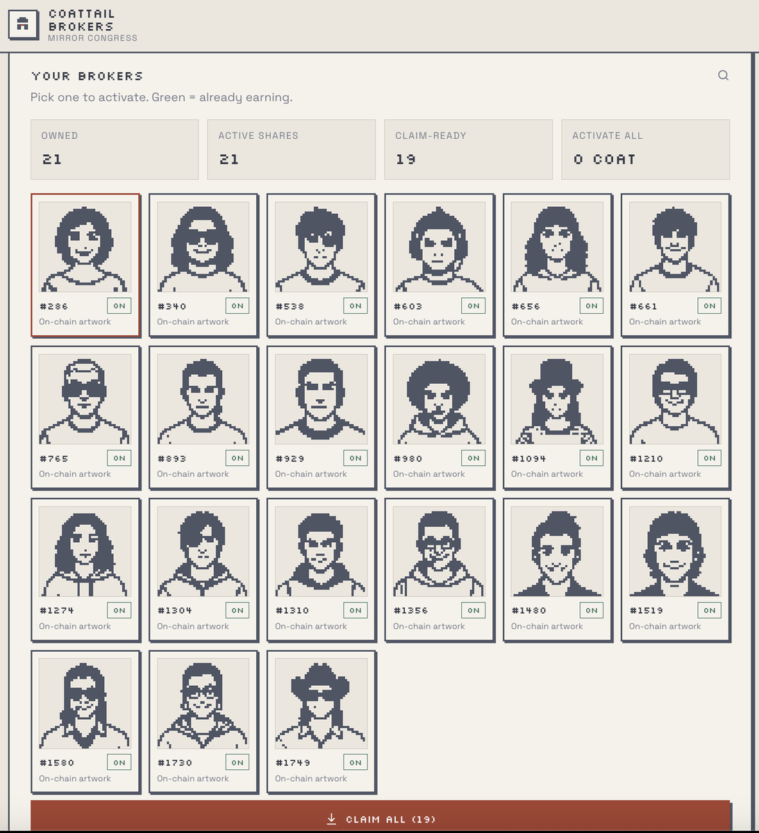 Crownhoodio's tweet photo. @Brokersart project I really like on Robinhood chain. bought a few and they earn stock token through OpenSea and Uniswap trading fees. https://t.co/ik8OcH61Cg