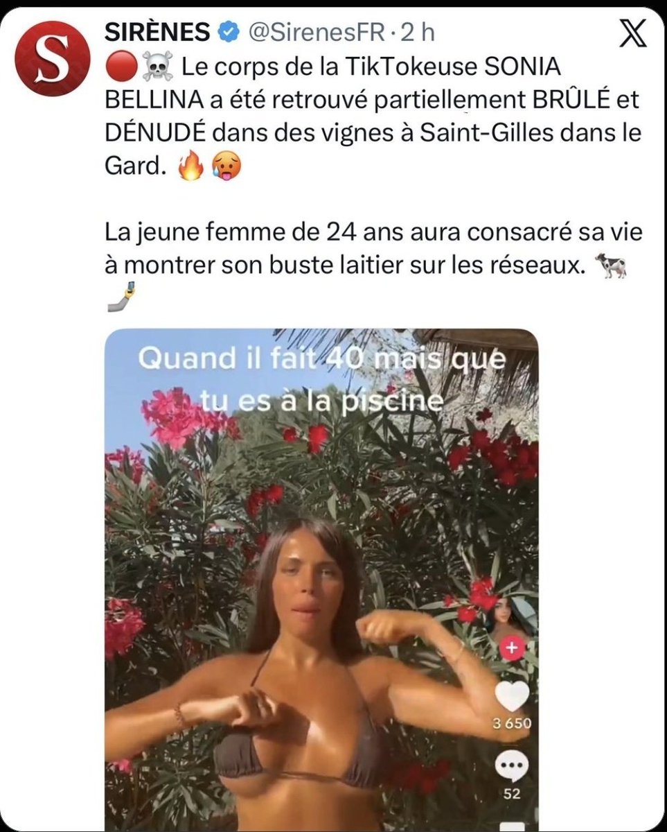 MouMou_Guichard's tweet photo. Bonjour @SirenesFR 
Comparer un être humain à une vache, ça s'appelle animaliser ; soit retirer tout aspect humain. 
C'est ce que vous avez fait avec cette femme victime d'un meurtre. 
Vous envisagez un léger mea culpa ou vous continuez à vous enfoncer ? 
via @Maatnefer1 https://t.co/4HS9ahxrOh