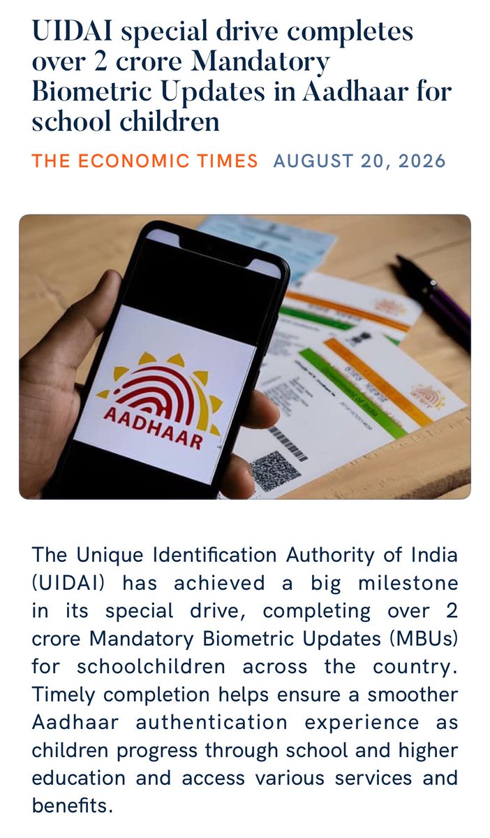 Subash2Dr's tweet photo. UIDAI special drive completes over 2 crore Mandatory Biometric Updates in Aadhaar for school children
 https://t.co/DMlhAnXjqu https://t.co/IZPfHvl2Tj