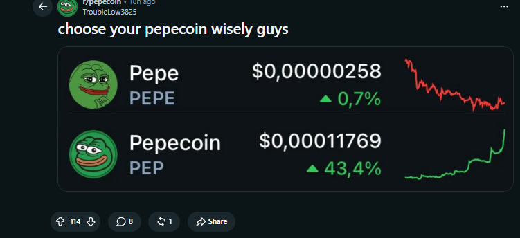 igetsjiggy6767's tweet photo. So basically there's this whole Reddit where people are shilling a BETTER VERSION of Pepecoin, called PEP &amp; it never BONDED before

It's literally a growing community dedicated to FLIPPING the original PEPECOIN

https://t.co/yyguRQz39e

Reddit: https://t.co/BBNiwWorca https://t.co/7IYHBIRxHf