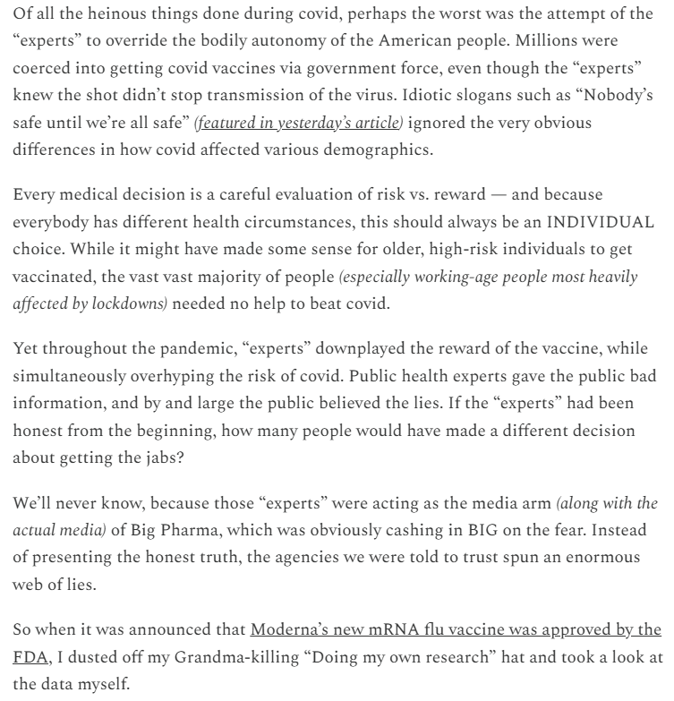 JonSnowWhoKnows's tweet photo. I've randomly picked up a lot of followers in the last few days, so here's a periodic reminder that my actual work is done on THE SITE THAT SHA'N'T BE NAMED, including this most recent article about Moderna's mRNA flu shot:

https://t.co/HtAGmehSmT https://t.co/MB21KeVNdS