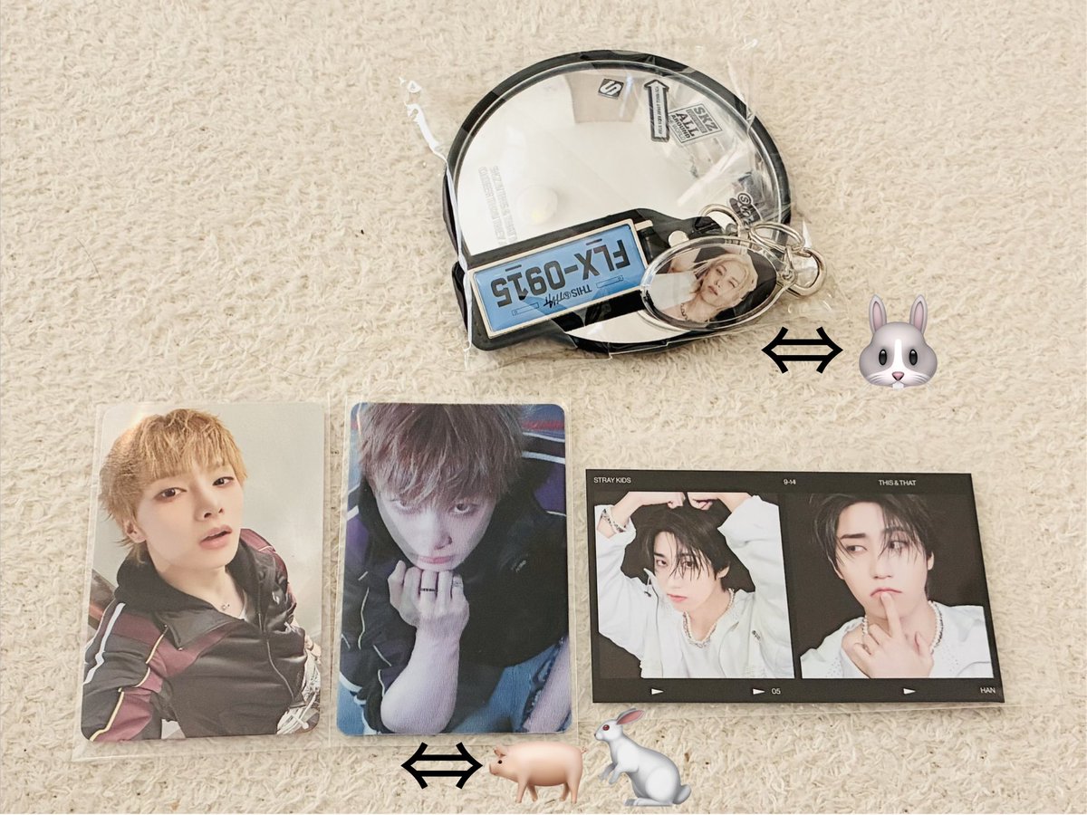 kuri_chan12's tweet photo. Stray kids スキズ THIS&amp;THAT 交換 封入

譲▶︎track ミラー 🐥、2CUT 🐿
      FANS ALBUM 🦊

求▶︎ track ミラー🐰、2CUT🐖🐇
       FANS ALBUM 🐖🐇

〇同種での交換
〇同日発送📮(ミラーはクリックポスト同士)
〇おまとめ優先させて頂きます

お気軽にお声がけ下さい☺️ https://t.co/yb6qdGPHhM