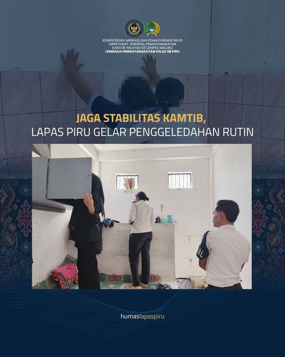 Humaslapaspiru's tweet photo. Jaga Stabilitas Kamtib, Lapas Piru Gelar Penggeledahan Rutin

Baca selengkapnya di :
https://t.co/yYBLF8BLCo

#lapaspiru #penggeledahan #kemenimipas #ditjenpas #kanwilditjenpasmaluku https://t.co/QefVf7zOKs