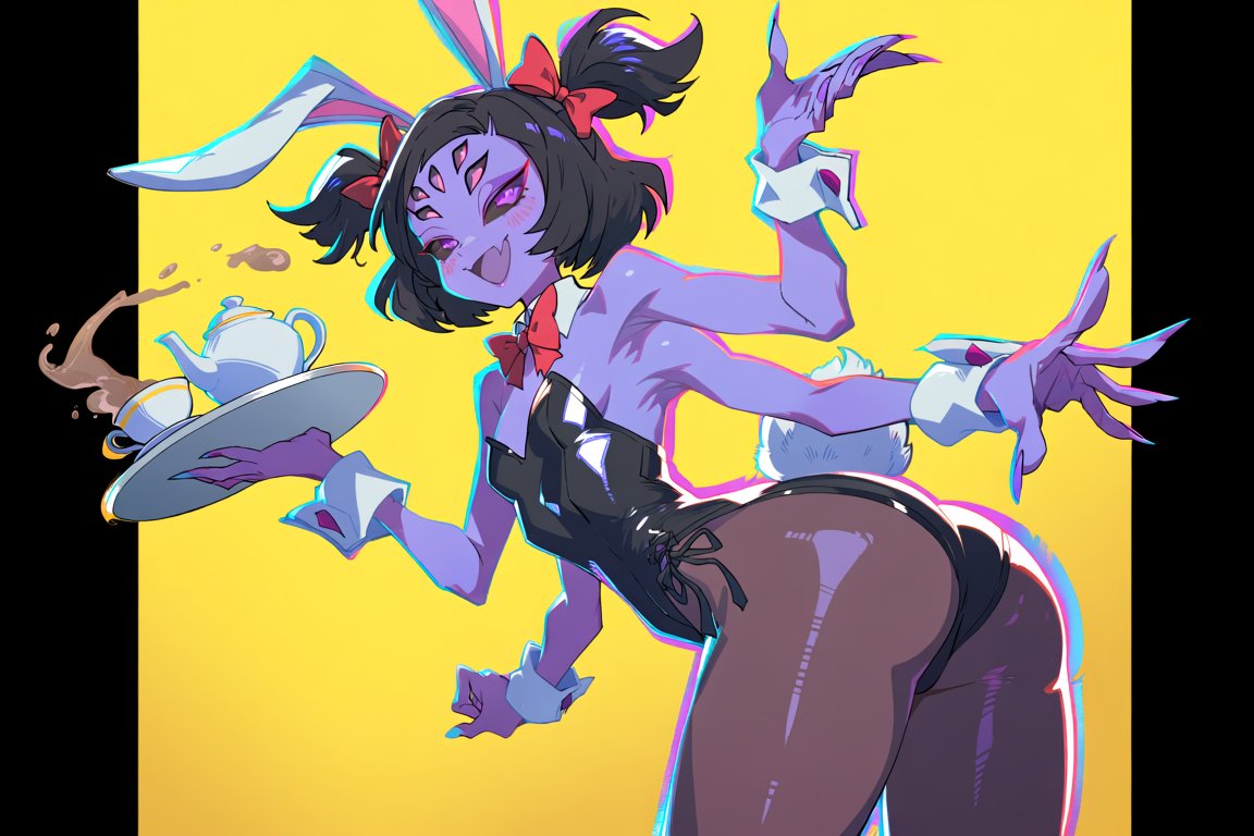 Cmd_AstraLance's tweet photo. Muffet serving up some tea  🫖💜🐰✨

#Muffet #Undertale #AIArt #AnimeArt #BunnyGirl https://t.co/fydBXYwKeJ
