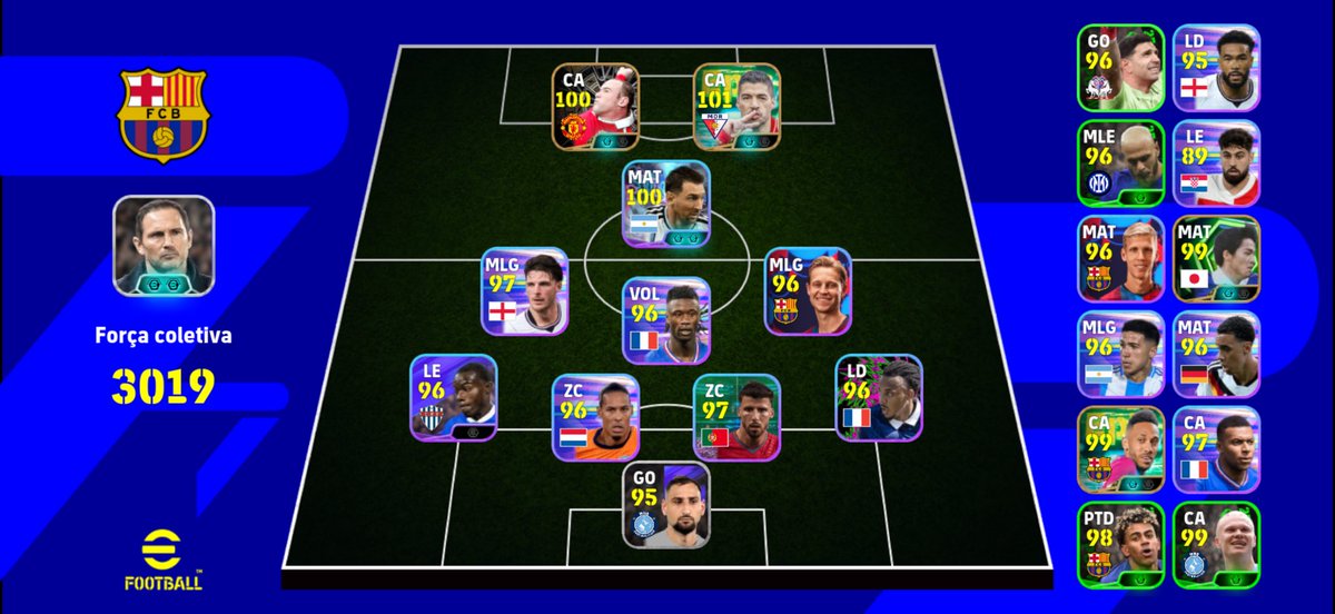 AlexEmanuel312's tweet photo. Dia 8 do time no Mobile no #efootball

Testei o Mitchell na lateral esquerda, pra times f2p ele é bem ok.

Só que nas opções que tenho, ainda prefiro meu Dimarco POTW, craque da bola.

De resto tenho me irritado um pouco com o Rice, sinto que ele com a bola no pé não é tão bom assim. 

Testei o Musiala ali e parece interessante, mesmo marcando menos. 

Nessa 4312, testando ela no PC também (lá tenho Gullit e Bellingham), senti que é fundamental os MCs de alguma forma saberem atacar, o De Jong nisso leva vantagem, é bem completinho.

Luis Suarez em 7 dias de nova atualização, até que saiam novas cartas é absurdamente excelente, esse maluco ser tão bom assim é crime, é um dos melhores ST que já testei nesse jogo.

Agora quero farmar coins pra pegar a box do Messi. Courtois, Kanté e Messi da box me interessam.