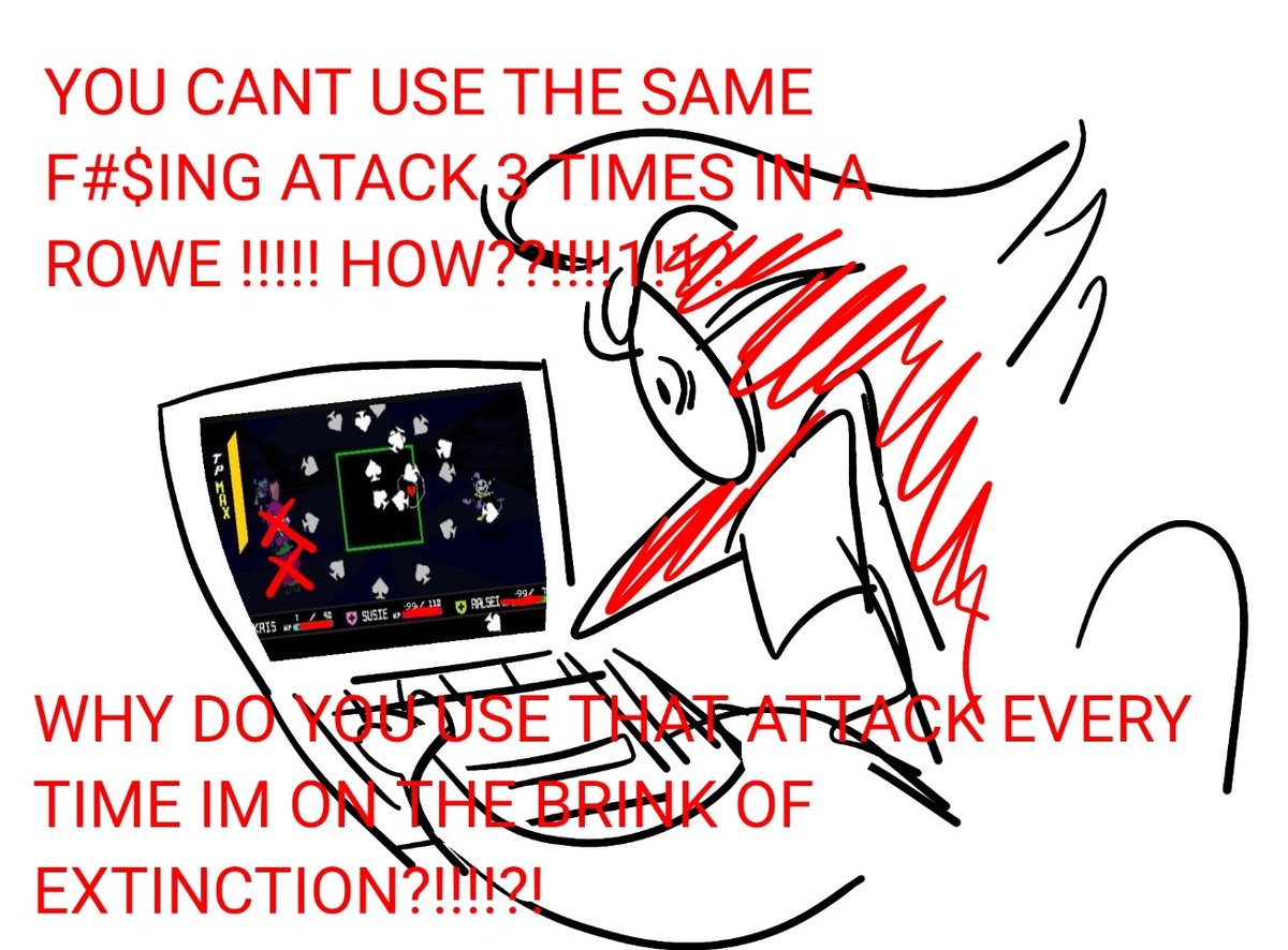 BuckCow's tweet photo. gen how i felt like trying to beat jevil (yes this actually happened to me) https://t.co/AC9C36ur6N