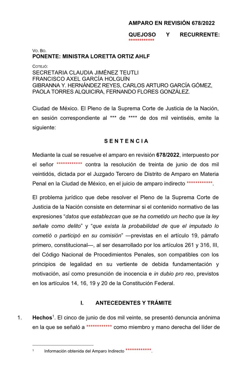 AldoValdezM's tweet photo. 📍El próximo lunes 24 de agosto, el Pleno de la SCJN discutirá un asunto de enorme importancia, se trata del amparo en revisión 678/2022, bajo la ponencia de la M Loretta Ortiz Ahlf.

El proyecto busca definir el estándar de prueba para vincular a proceso a una persona en México. https://t.co/bqZ6lQCjnm