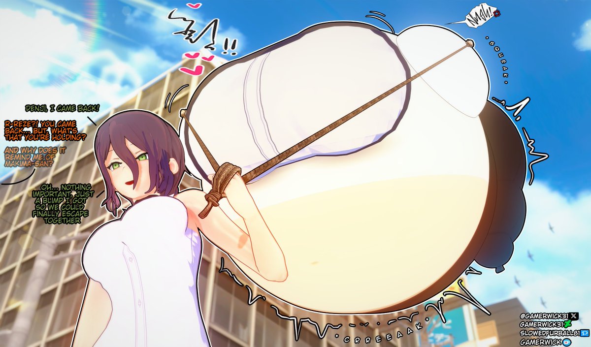 gamerwick31's tweet photo. Reze manages to defeat Makima and decides that the best way of defeating her was to turn her into a massive blimp! At least now they have a way to escape
#inflation #expansion #inflationexpansion #inflationfetish #expansionfetish https://t.co/kqxH3bcPiG