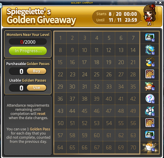 msu_brasil's tweet photo. 🎁 MAIS 2 EVENTOS DE VOLTA:

⭐ SPIEGELETTE'S GOLDEN GIVEAWAY
• Mate 2.000 monstros/dia (nível ±20) → Check-in diário
• 7 dias = recompensas (treino chamber, EXP ring, pendant, Nodestone...)
• 70 dias = [Golden Giveaway Gift Box] com Preppy Bear Outfit ×5 + poções!
• Falhou um dia? Golden Pass por 200k NESO 😅

📅 Até 11/11!