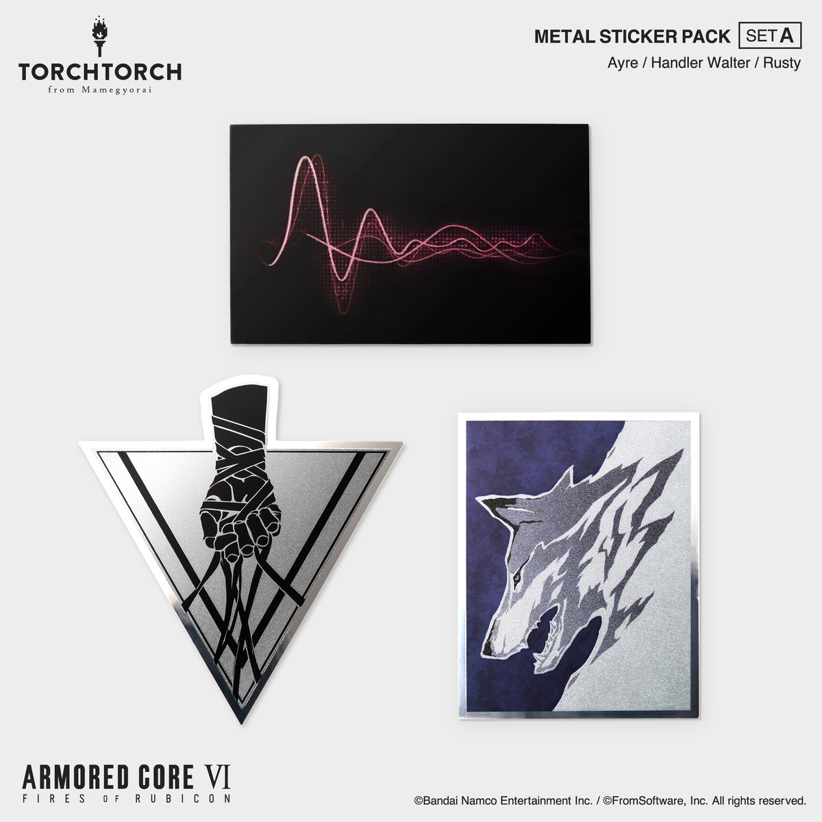 torchtorch_jp's tweet photo. 【入荷情報】
「ARMORED CORE VI FIRES OF RUBICON/ メタルステッカーパック」セットA・Fが、渋谷・心斎橋・名古屋PARCO各店とECサイトに再入荷いたしました。メタル材に特殊加工を施し、ざらつきのある個性的な質感を実現。一枚一枚にこだわりが詰まったアイテムです。
https://t.co/Tc2BSdBEfY https://t.co/cBsl1BiCoR