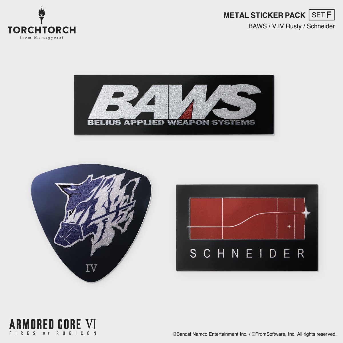 torchtorch_jp's tweet photo. 【入荷情報】
「ARMORED CORE VI FIRES OF RUBICON/ メタルステッカーパック」セットA・Fが、渋谷・心斎橋・名古屋PARCO各店とECサイトに再入荷いたしました。メタル材に特殊加工を施し、ざらつきのある個性的な質感を実現。一枚一枚にこだわりが詰まったアイテムです。
https://t.co/Tc2BSdBEfY https://t.co/cBsl1BiCoR