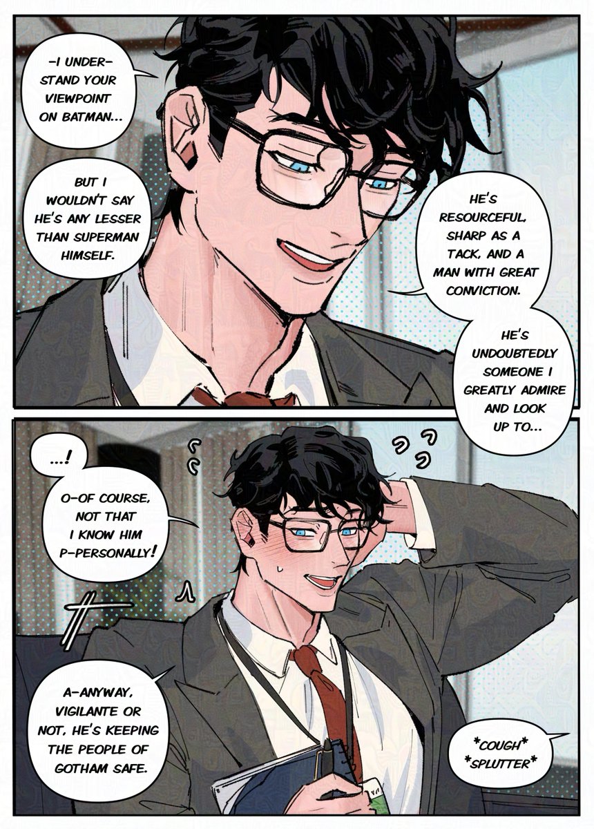 2jroro's tweet photo. accidental confessions~ 😳 #superbat 
(in which clark doesn't know bruce is batman but bruce knows he's superman hehe 🦸‍♂️🦇) https://t.co/LLahrM8aCk