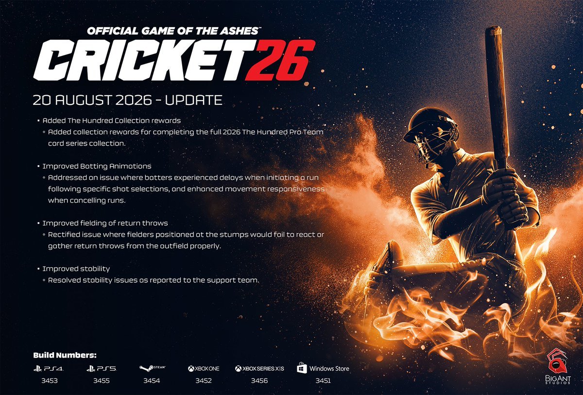 Cricket23game's tweet photo. #Cricket26 #Cricket #Patch 

Date : 20th August 2026 is Live now 🔴

-----
Hit ❤️ 
ReShare ♻️ 
Follow ✅ and Keep Supporting 🤝 
⚡https://t.co/NAcjiOWv8c https://t.co/9MLp6m30gf