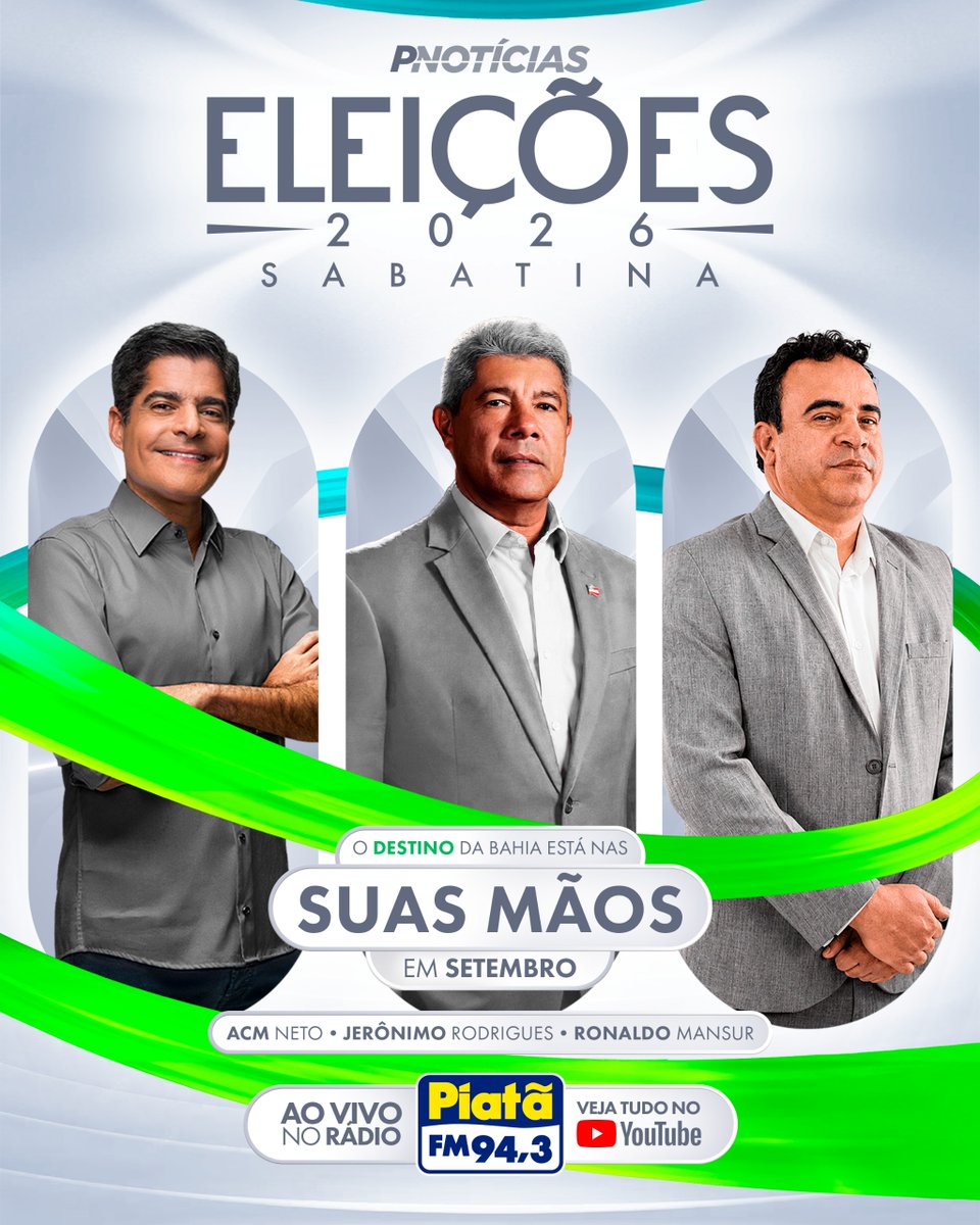 PiataFM's tweet photo. ELEIÇÕES 2026! 🗳️📻

Em setembro, o #PNotícias realiza uma série de sabatinas com os candidatos ao Governo da Bahia, levando ao ouvinte informação, propostas e respostas

#Eleições2026 #SabatinaPiatã #PNotícias #PiatãFM #EmpurraPiatã https://t.co/UR496vjY5l