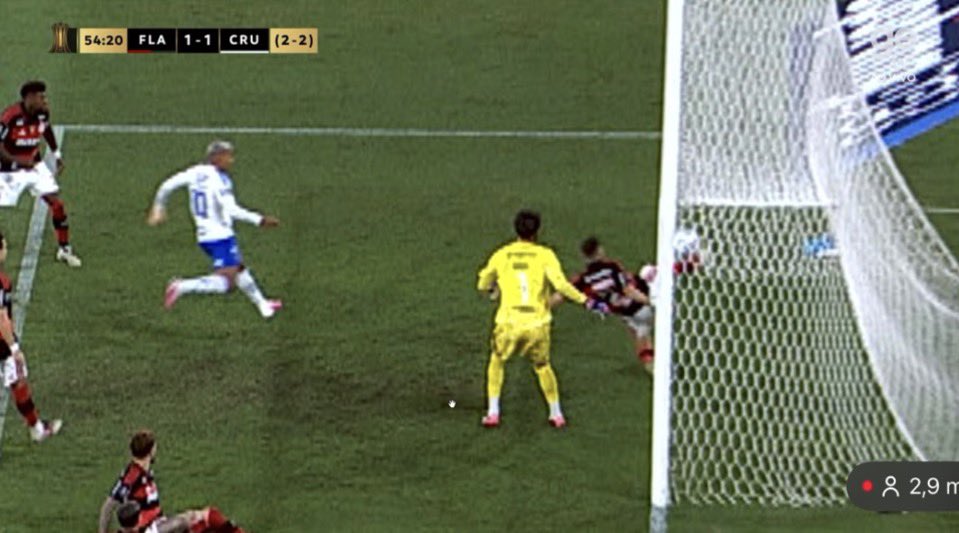 soudoapito's tweet photo. Por esse ângulo aproximado pelo VAR, fica evidente que a bola não cruzou toda a linha do gol do Flamengo.

Sem gol do Cruzeiro. ✅ https://t.co/Cegmj2C8IF