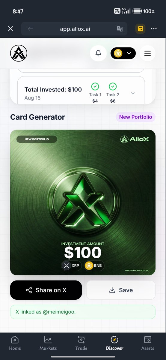 meimeigoo's tweet photo. Just proved my portfolio on @alloxdotai 🚀

#ProveYourPortfolio #AlloX https://t.co/bKPZFMMf6B