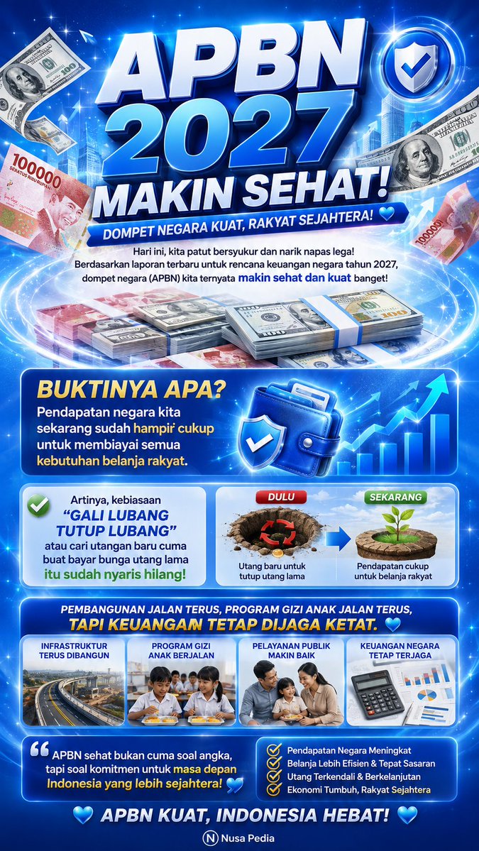 NusaPedia8's tweet photo. Pembangunan Jalan, Utang Dikerem!

Program pro-rakyat tetap jalan terus, tapi disiplin uang dijaga ketat. Keseimbangan primer makin sehat, bukti uang rakyat dikelola bijak! More👉🏻 https://t.co/SUManhNEup

#JagaIndonesia #APBNSehat #EkonomiKuat #FokusBangunBangsa https://t.co/hG694sk5cR