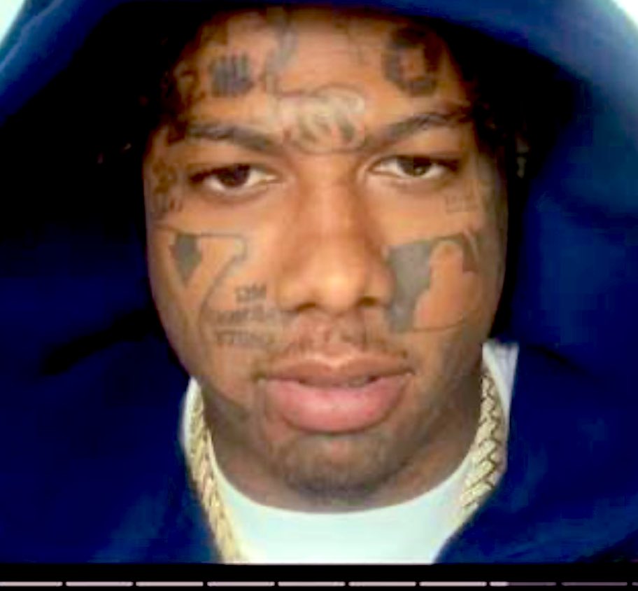 IamMistyMarie's tweet photo. Ronnie Doe final scene from his music video, blue’s Washington nationals “Walgreens” tattoo…. They don’t do tear drops anymore….. might mean something might mean nothing 🤷🏼‍♀️ #blueface #ronniedoe #chriseanrock https://t.co/zHzo4u5kCr