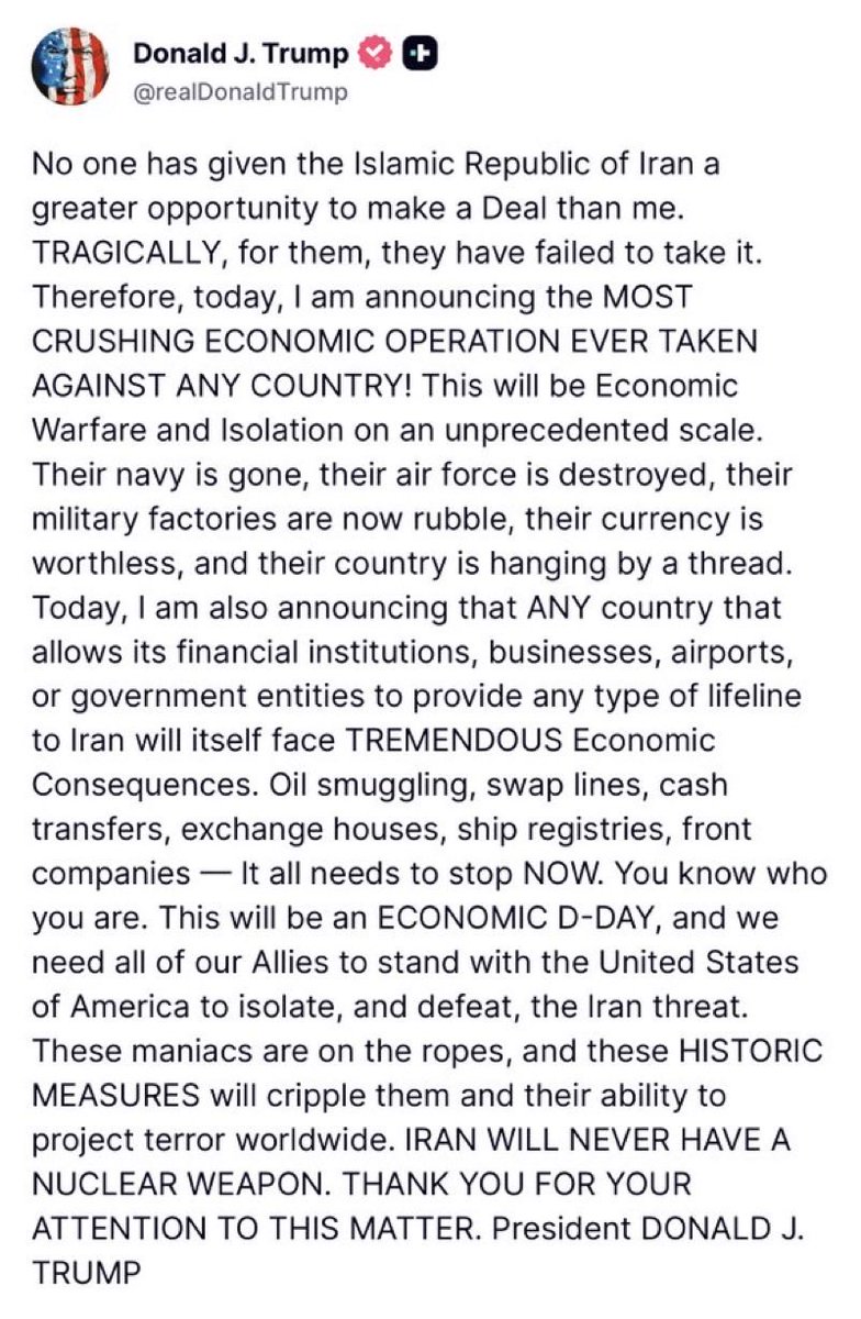 Angry_Staffer's tweet photo. How much you wanna bet we don’t target Russia, China, or North Korea for helping Iran?

I hope I’m wrong, but this is probably just more bluster. https://t.co/VGpAXHjF6J