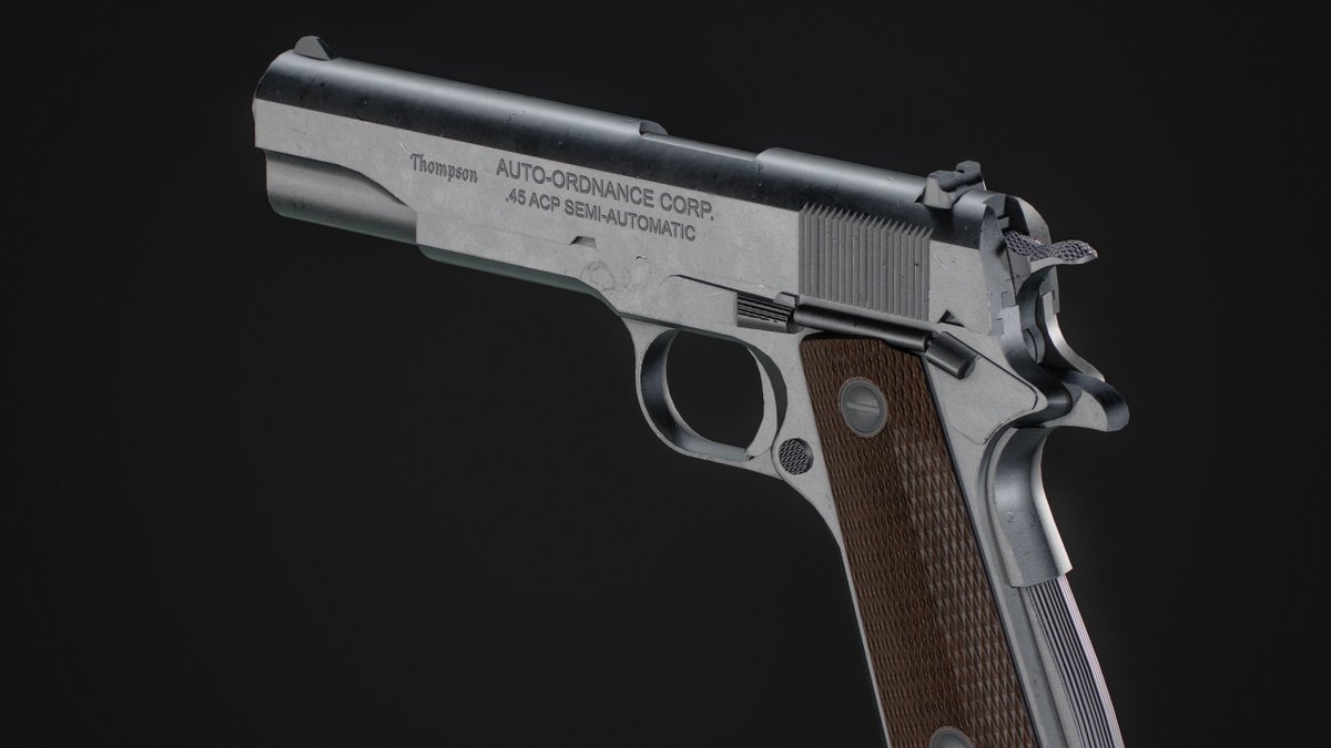 JP3D_'s tweet photo. Dialing in optimization and texturing with this Colt M1911A1.

Kept it lean at 5.5k tris with a single texture map. Swipe for the wireframe breakdown, any feedback? https://t.co/8F7dbEbk8t