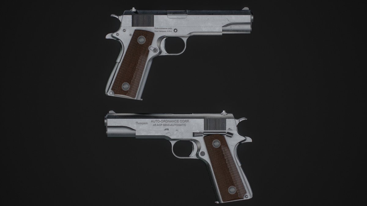 JP3D_'s tweet photo. Dialing in optimization and texturing with this Colt M1911A1.

Kept it lean at 5.5k tris with a single texture map. Swipe for the wireframe breakdown, any feedback? https://t.co/8F7dbEbk8t