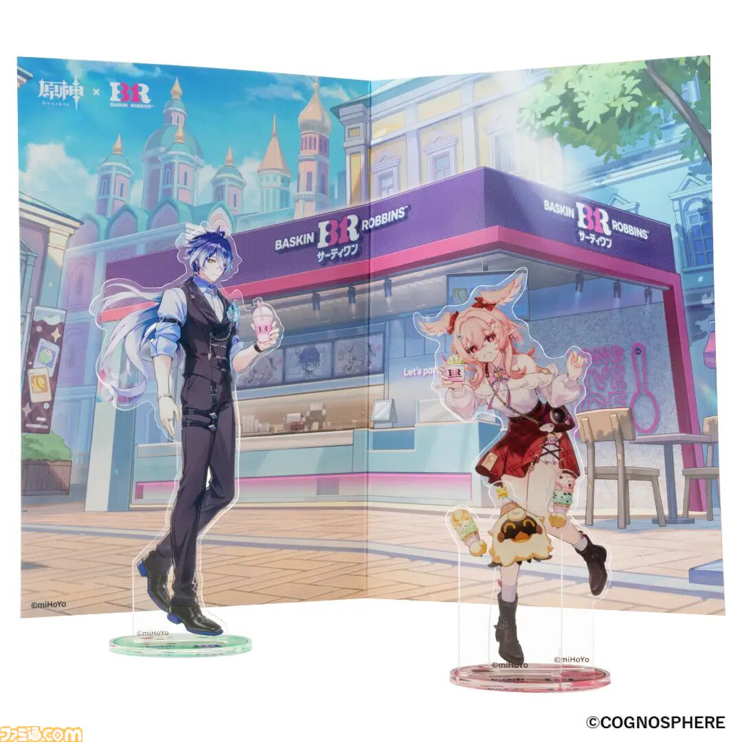 famitsu's tweet photo. 『原神』リンネアやオデットたちがサーティワンのアイスとともに旅人のもとにやってくる
https://t.co/uiHkgrc131

サーティワンコラボがモバイルオーダー限定で開催。8月28日から事前予約スタート。イルーガ、フリンズたちのアクスタなどのグッズも登場。 https://t.co/g4nV806UCb
