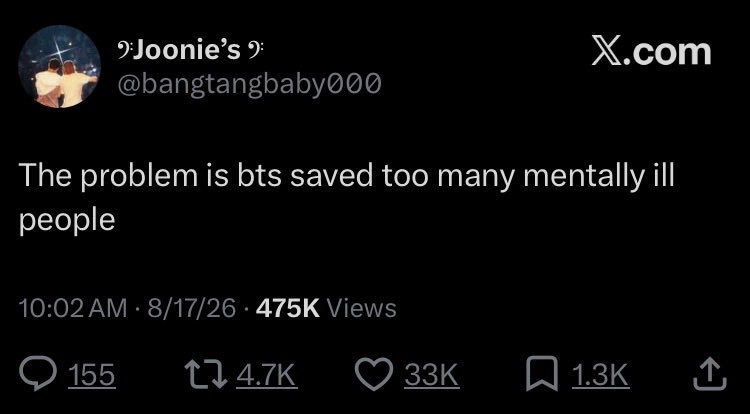 nomadnoor's tweet photo. 33,000 likes and 4,700 RTs

Attacking people with mental health challenges is absolutely disgusting given how much BTS has done to support pushing back against mental health stigma &amp; spoken about their own mental health struggles. 

Safe space for who in ARMY? https://t.co/hLYjUoWnY5