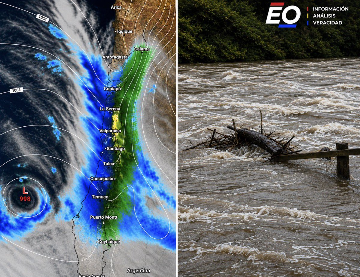 Lexmore88's tweet photo. 🌧️🇨🇱 NUEVO RÍO ATMOSFÉRICO SE APROXIMA A CHILE

Un nuevo sistema frontal, asociado a un río atmosférico, se proyecta para los próximos días y podría generar un nuevo episodio de precipitaciones en la zona centro-sur del país.

⚠️ La información es aún variable y la trayectoria, intensidad y zonas afectadas podrían experimentar modificaciones a medida que se acerque el sistema.

📍 Los escenarios actuales indican que el tramo más intenso se concentraría desde la Región del Maule hacia el sur.

🌧️ Lluvias
💨 Vientos
🏔️ Precipitaciones cordilleranas
🌊 Posible aumento de caudales

🔴 El sistema es proyectado preliminarmente como río atmosférico categoría 4 (alto impacto).

Se recomienda mantenerse atentos a la evolución del fenómeno.