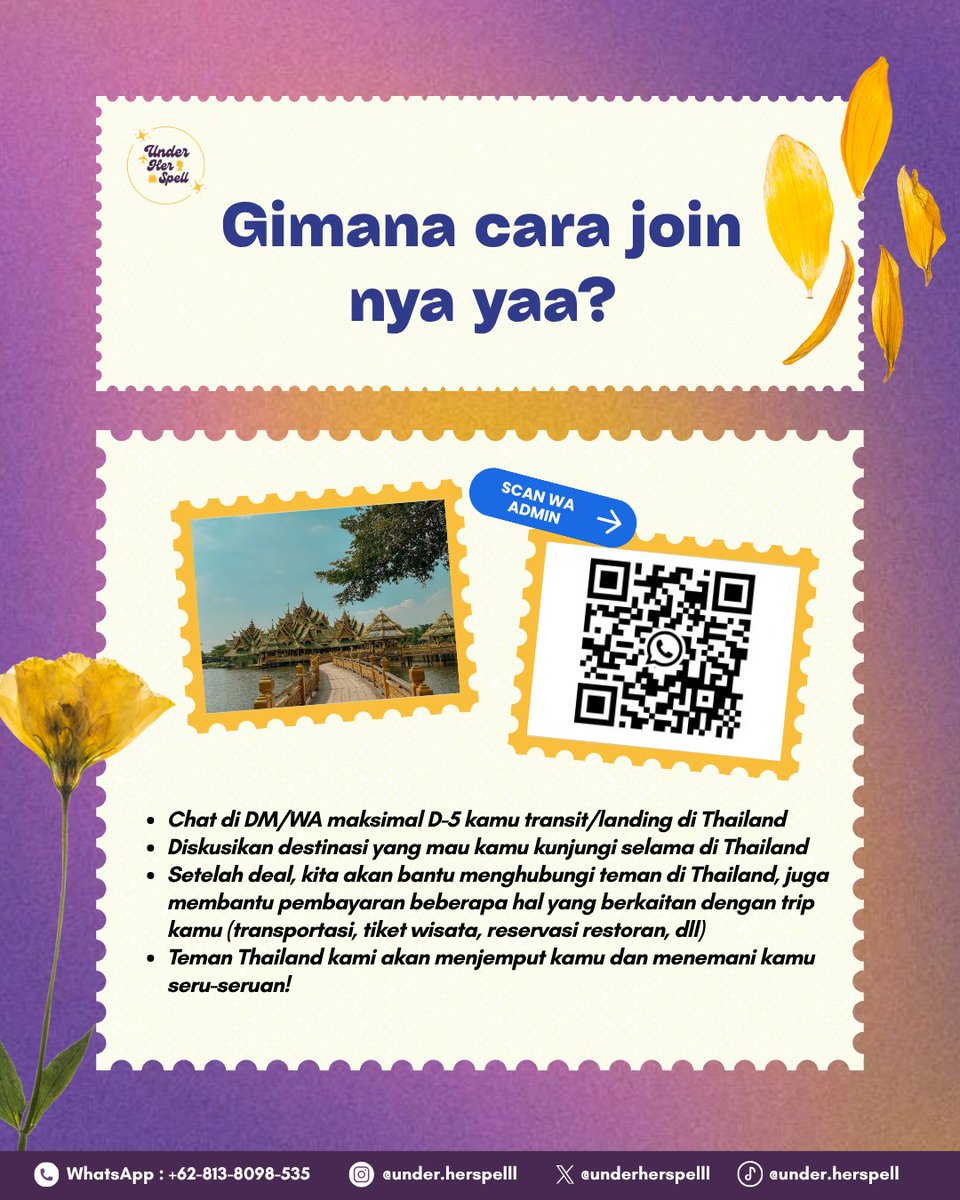 _underherspelll's tweet photo. Short escape, maximum memories! 🛺✨

Waktu transit terbatas bukan halangan buat explore Thailand! Serahkan urusan rute dan penjemputan ke kita, kamu tinggal menikmati harimu.

📥 Chat DM / Scan QR buat amankan jadwal kamu!

#zonauang #travel #onedaytrip #bealanja https://t.co/ibSeb5PSUH