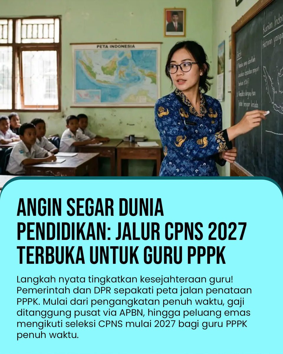 HapidDarma's tweet photo. langkah nyata tingkatkan kesejahteraan guru, pemerintah dan dpr sepakati peta jalan penataan pppk, #PPPKBisaPNS
Kesejahteraan Guru Indonesia https://t.co/nHpyVEVVtq