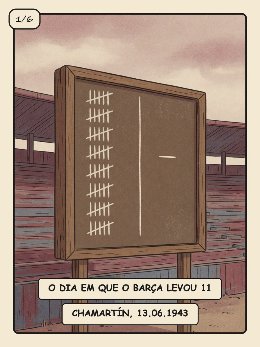 devblaugrana's tweet photo. O dia em que o Barça levou 11 do Real Madrid

Em 13 de junho de 1943, o Real Madrid venceu o Barcelona por 11 a 1 na volta da semifinal da Copa. Na ida, em Les Corts, o Barça tinha vencido por 3 a 0. No intervalo já era 8 a 0. Jogadores do Barcelona contaram depois que receberam uma visita no vestiário antes do jogo; não há prova documental disso, e há versões de que a visita foi aos dois vestiários e só sobre conduta. Oitenta anos depois, as versões ainda não fecham. Salva pra conhecer a história inteira. 🔵🔴

#Barcelona #Barça #RealMadrid #ElClasico #historiadofutebol #futebol #sagafut