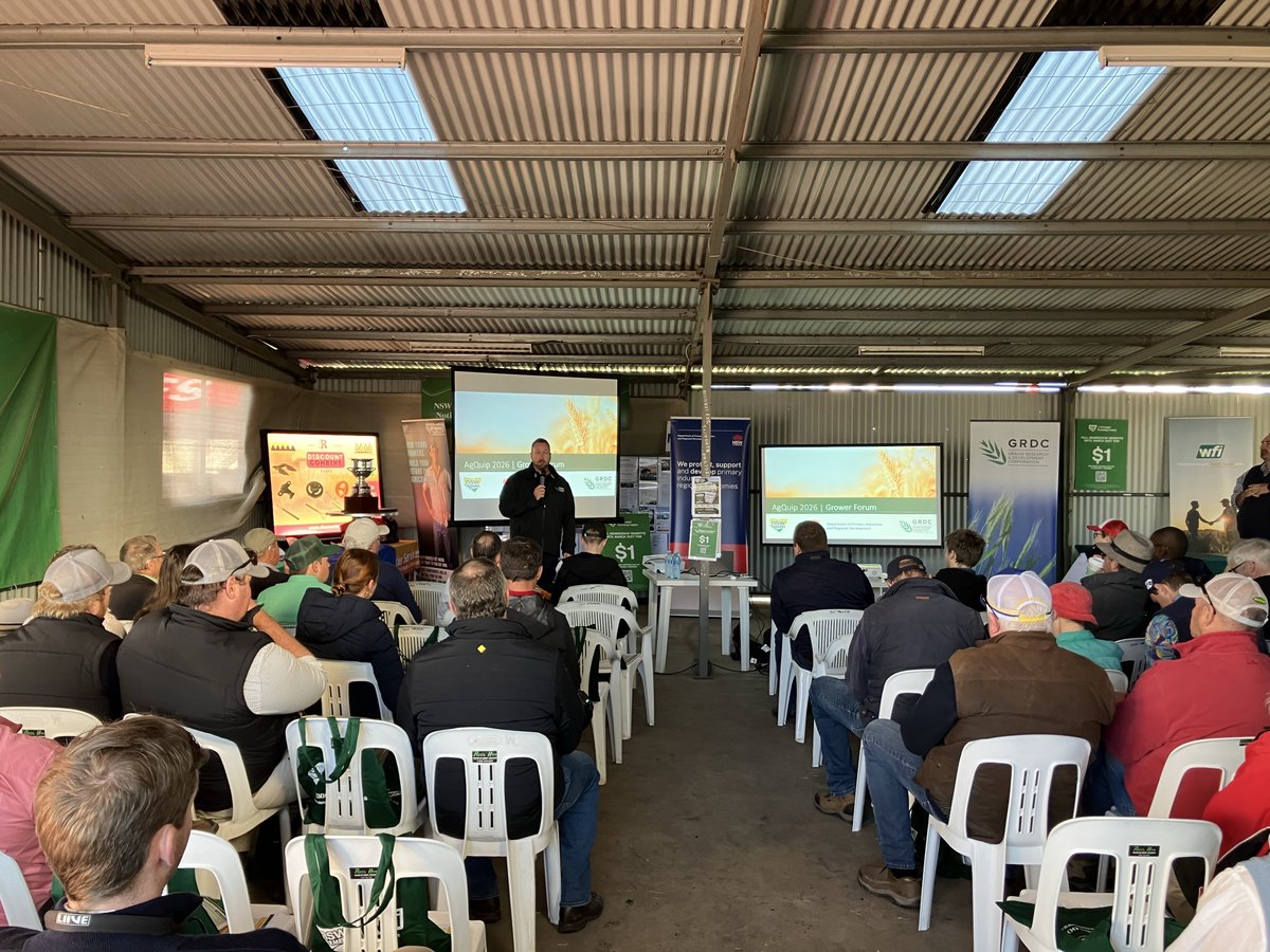 GRDCNorth's tweet photo. Our @theGRDC Northern Panel Chair Arthur Gearon opening @AgQuip Grower Forum in #Gunnedah, setting the scene for discussions on two big topics for northern growers: nitrogen and disease management. https://t.co/VHsofh6ijU