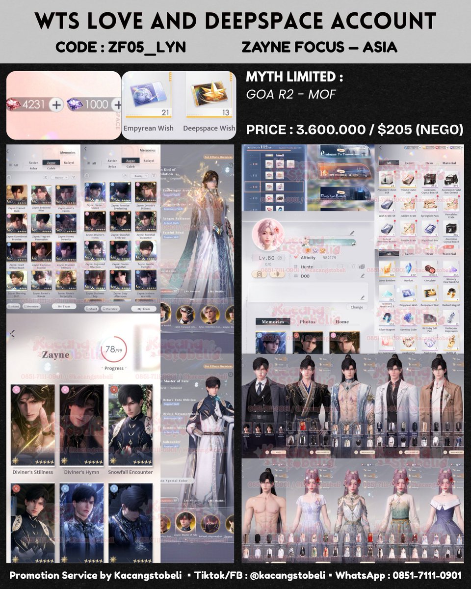 kastobeli's tweet photo. ‼️ #WTS LOVE AND DEEPSPACE ACCOUNT 
ZAYNE FOCUS – Server : Asia
► Price : 3.600.000 / $205 (NEGO)

✨ LIMITED MYTH : MOF - GOA R2

More Details? Check this post

#warunglads #ladstwt #LoveandDeepspace #zonauang️ #zonajajan #wtslads https://t.co/2GKI8Ag0yO