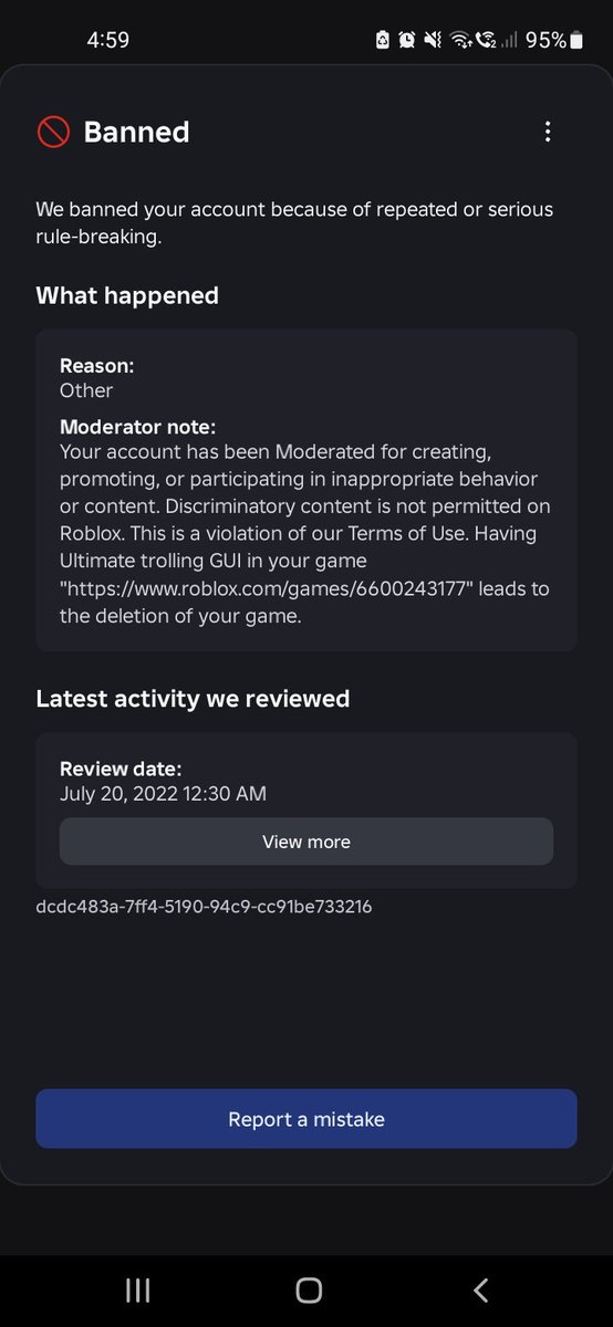 rafaelancheta25's tweet photo. @xearlyia @Roblox My account was ban for doing trolling GUI when I realized I didn't do anything to trolling GUI 
I don't know what trolling GUI it's
And I miss account this is ban since 2022 
July 20
My account was 2018
I need Roblox to unban my account 
#roblox 
#robloxunban https://t.co/ZJmocXoByP