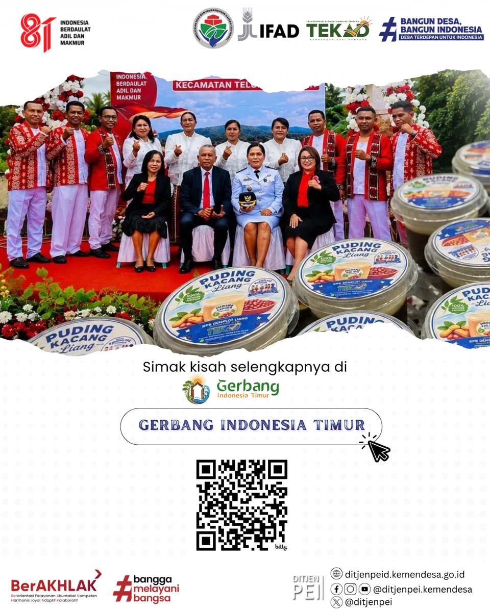 DitjenPEI's tweet photo. #TEKAD Dari kacang tanah, tumbuh peluang baru dari Negeri Liang. 
KPB Demplot Liang mulai mengolah komoditas lokal menjadi Puding Kacang. Produksi perdana sebanyak 140 cup bahkan langsung mendapat pesanan untuk perayaan HUT ke-81 Kemerdekaan RI di Kecamatan Teluk Elpaputih https://t.co/PWmwTmw1fw