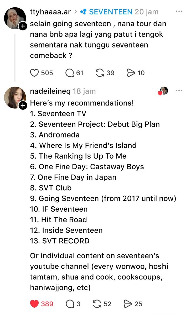 jagiyanations's tweet photo. ada yang ngerekomendasiin acara seventeen selama kita ditinggal wamil, terima kasih♡ https://t.co/FcwQZo8ymC