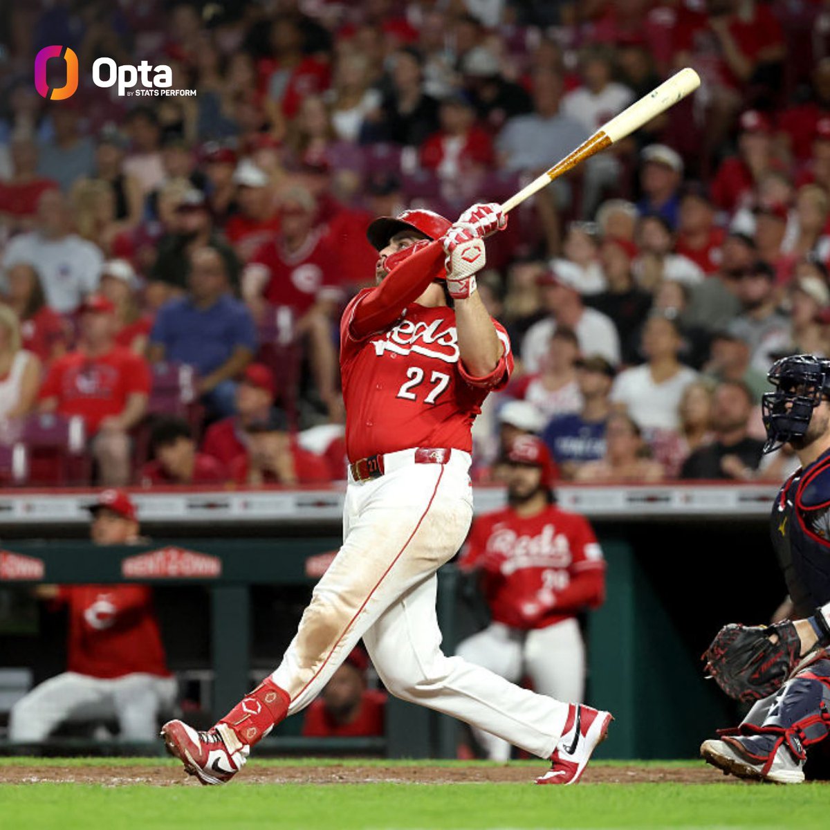 OptaSTATS's tweet photo. Sal Stewart of the @Reds has 5 game-winning 3-run homers this season (3-run homers that put team ahead to stay, excluding grand slams).

That's the most by any rookie in a single season in MLB history. https://t.co/bHZdIy04kd