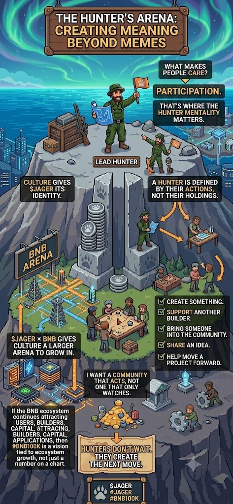 ChroneAxie's tweet photo. What turns a meme into something people actually care about?

Participation.

That’s where the Hunter mentality matters.

A Hunter isn’t defined by how long they’ve held a token. It’s what they do with the opportunity to be part of the ecosystem.

Create something. $JAGER https://t.co/CglXy25CSo
