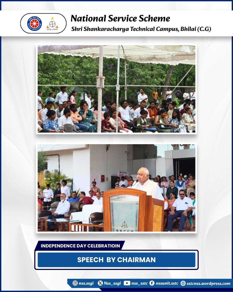 Nss_ssgi's tweet photo. @_NSSIndia @YASMinistry @NSSRDBhopal @dr_dsraghu @mansukhmandviya @ashokshrotinss @NeetaBajpai5 @Rajkumarnss @PIB_India @PIBRaipur @pibyas The #Celebrations continued at SSTC, Bhilai, with the flag-hoisting ceremony and National Anthem, followed by an inspiring address by Hon’ble Shri I. P. Mishra, Chairman, SSGI, who encouraged everyone to uphold the values of responsibility, unity, and service towards the nation. https://t.co/9394olfeoI