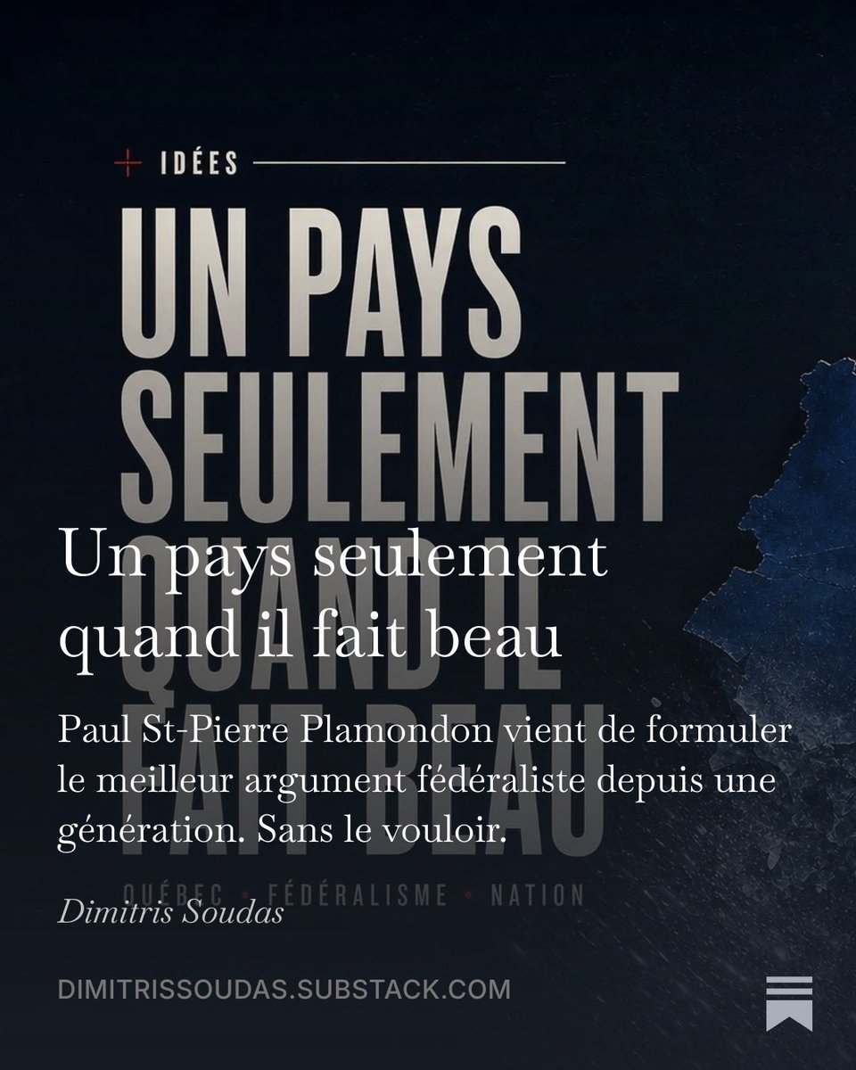 DimitrisSoudas's tweet photo. Voilà peut-être la grande leçon involontaire de Donald Trump pour le débat québécois. Quand le ciel est bleu, le Canada serait la cage dont il faut absolument s’évader. Quand l’orage éclate, on découvre soudainement les vertus du toit.

https://t.co/szxURZMR96 https://t.co/akS8z0sD5F