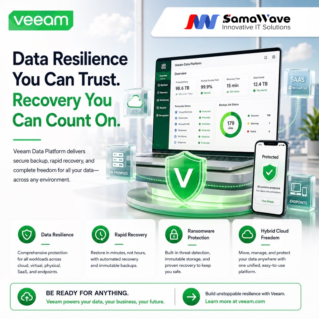 Samawave's tweet photo. SamaWave Solutions in Partnering with Veeam,🛡️Protect your data. Ensure business continuity. Veeam delivers reliable backup, rapid recovery, and ransomware resilience for today's digital enterprise. https://t.co/jvy6JpDEcY
