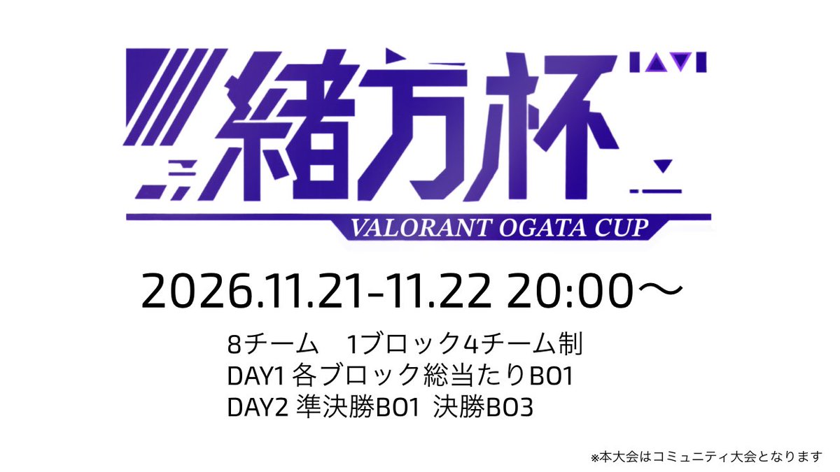 eight8asu_niya's tweet photo. 【第3回 緒方杯告知】

ダイヤ以下カスタム大会

2026.11.21-22 20:00〜
メンバーを集めてご応募ください

詳細・エントリーはこちら
🔗https://t.co/kQxykXPYAP

質問等ございましたら、緒方詠斗のDMまでお願い致します

#VALORANT
#VALORANT大会 https://t.co/fTNZXU2rsO