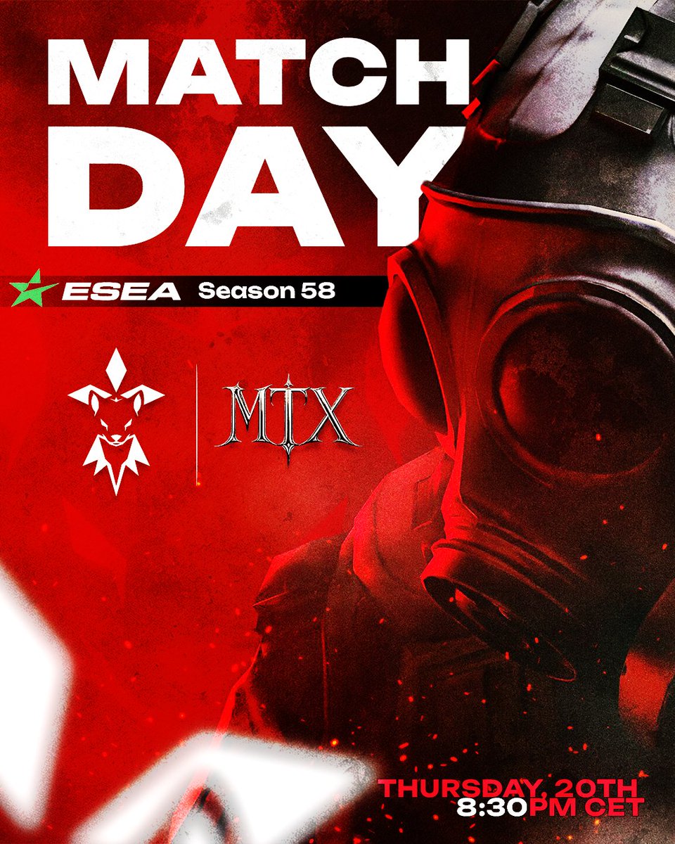 HermineEsports's tweet photo. Getting closer to the end of regular @ESEA Season 58 - no more rooms for mistakes 💪
🆚 #MTX
🕣 8:30PM CET
#keepitclean #hermineforthewin https://t.co/v4ZtgFlJgQ