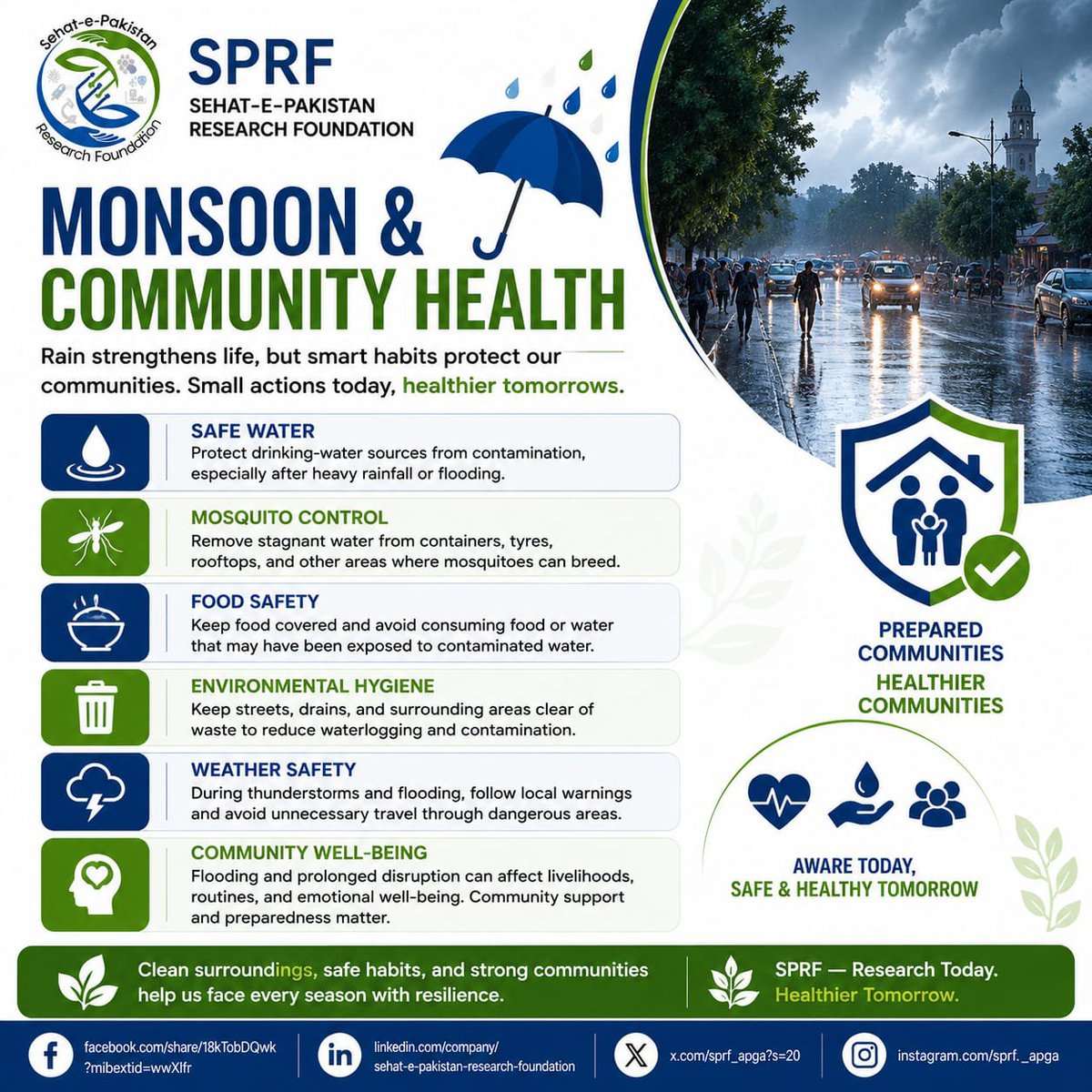 sprf_apga's tweet photo. 🌧️ Monsoon rains can increase risks to water safety, sanitation, food hygiene &amp; mosquito breeding. Stay prepared, protect water sources, avoid stagnant water &amp; follow weather warnings. 💚 #SPRF #PublicHealth https://t.co/vuvc8Qcmus